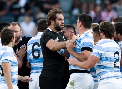 Tempers flare during the recent Tri Nations game between New Zealand and Argentina.