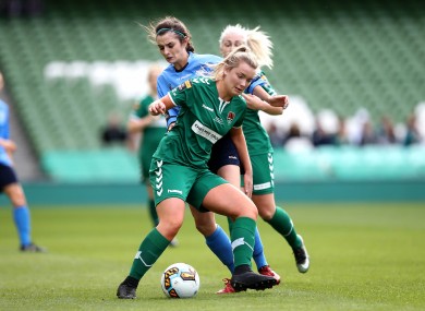 Saoirse Noonan in possession for Cork City during the 2017 FAI Cup final. The Leesiders are back in the final this year thanks to her brace against Treaty United on Sunday.