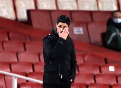Arteta at the Emirates Stadium last night.