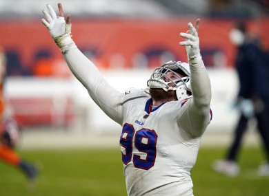 Buffalo Bills defensive tackle Harrison Phillips reacts after they defeated the Denver Broncos.