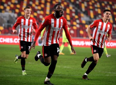 Brentford's Josh Dasilva (centre) celebrates scoring what transpired to be the winner.