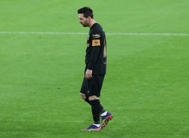 A disconsolate Messi looks disgusted as Barca lose again.