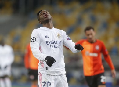Vinicius Junior reacts during Madrid's defeat in Kiev.