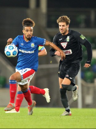 Bastien Hery (left) pictured during Linfield's Europa League clash with Floriana last year.