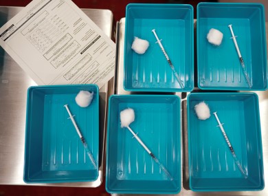 Pfizer-BioNTech vaccines are laid out to be administered at a mass vaccination hub in Newcastle.