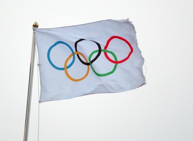 A general view of an Olympic flag.