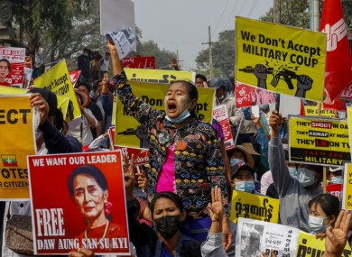 Demonstrators protest against the military junta