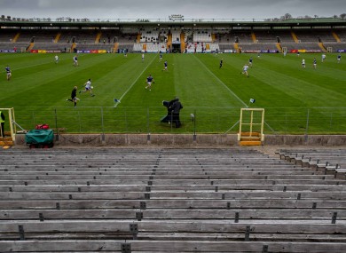 A general view of St Tiernachs Park, Clones with Ulster SFC played in front of empty stands.