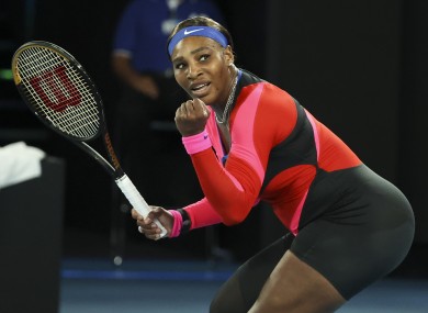 Serena Williams celebrates during her quarter-final win over Simona Halep.