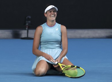 United States' Jennifer Brady reacts during her semifinal against Karolina Muchova.