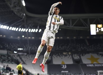 Ronaldo celebrates scoring for Juventus.