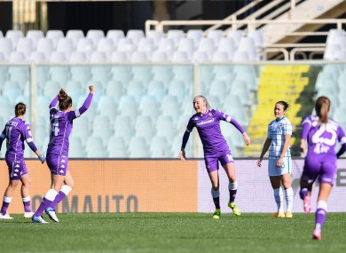 Louise Quinn celebrates after scoring against Inter Milan.