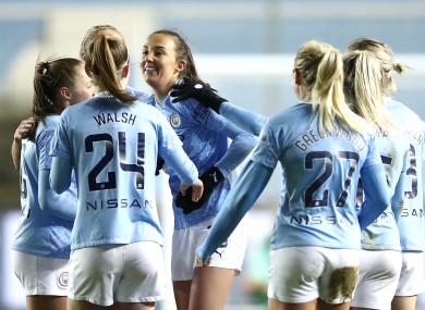Manchester City's Caroline Weir (centre) celebrates scoring.
