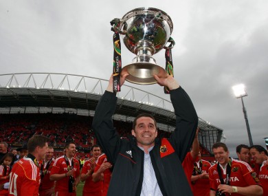 Quinlan celebrates Munster's 2011 triumph against Leinster.