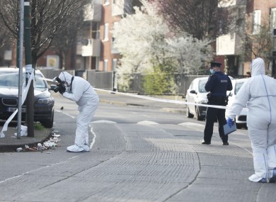 Gardai and members of the Technical Bureau at the scene of today's shooting.