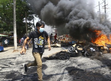 Anti-coup protesters in Yangon, Myanmar.