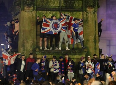 Rangers fans celebrate in George Square.