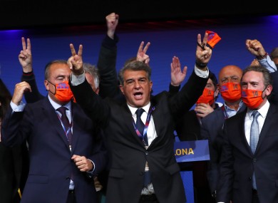 Joan Laporta celebrates his victory.