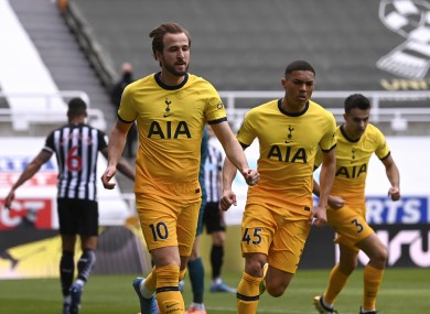Tottenham's Harry Kane celebrates after scoring.