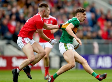 Cork's Kevin Flahive and David Clifford of Kerry in action during the 2019 Munster final.