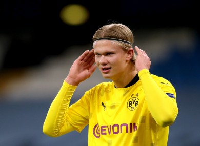 Borussia Dortmund's Erling Haaland during the Uefa Champions League match at the Etihad Stadium.