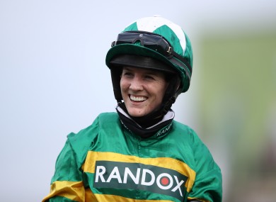 Rachael Blackmore celebrates after winning on Minella Times.