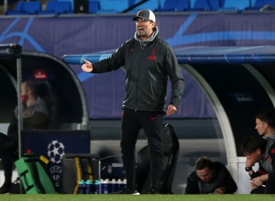 Liverpool manager Jurgen Klopp reacts during the Uefa Champions League match.