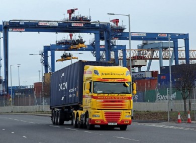 File photo. A freight lorry leaving Belfast Port.