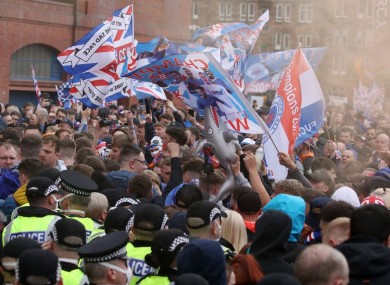 Rangers fans outside the ground before the game against Aberdeen.