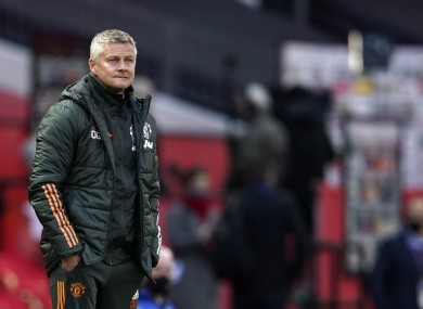 Ole Gunnar Solskjaer watches on as his scratch Man United side squares off with Leicester.
