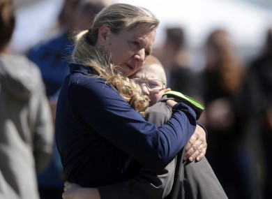 People outside Rigby Middle School in Idaho after a shooting took place yesterday.