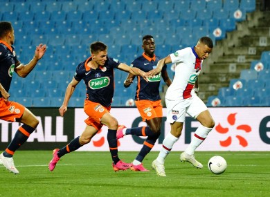 Kylian Mbappe in action against Montpellier.