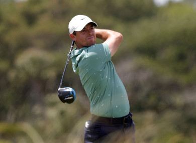 Rory McIlroy hits from the sixteenth tee box during the third round of the PGA Championship.