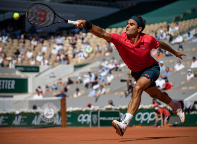 Roger Federer in action today.