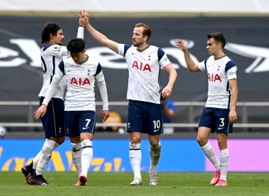 Harry Kane celebrates his goal.