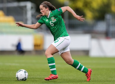 Tyler Toland facing Montenegro in her last appearance for Ireland in 2019.