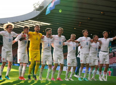Czech Republic gesture to the fans after the UEFA Euro 2020 Group D match at Hampden Park.
