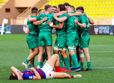 Ireland celebrate their win against France in Monaco.