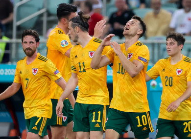 Aaron Ramsey celebrates his goal against Turkey.