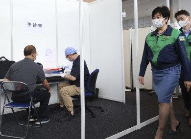 Tokyo Gov. Yuriko Koike, inspects a vaccination centre at the Tokyo Metropolitan Government office.