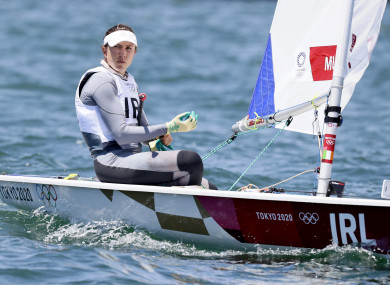 Annalise Murphy in action during the first Laser Radial race in Tokyo.