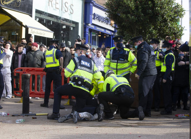 Fireworks and bottles where thrown during an anti-lockdown demonstration in Dublin in March.