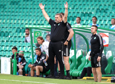 Celtic manager Ange Postecoglou reacts during the Uefa Champions League second qualifying round.