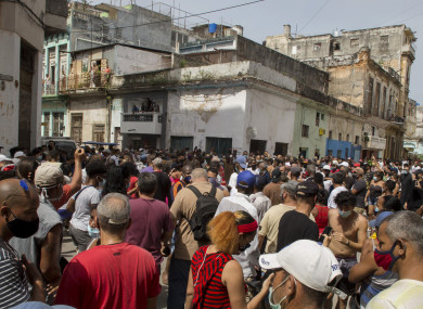 An anti-government protesters march in Havana, Cuba on 11 July