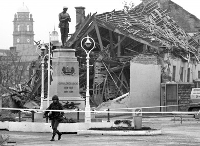 A community centre in ruins in Enniskillen, Co Fermanagh, after a bomb blast on 8/11/1987.