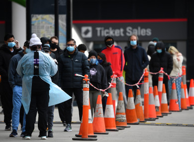 People queueing at a pop-up testing centre in Melbourne yesterday.