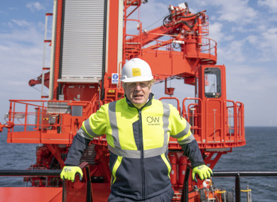 Johnson onboard the Esvagt Alba during a visit to the Moray Offshore Windfarm East, off the Aberdeenshire coast.