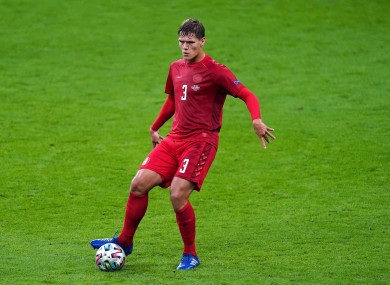 Jannik Vestergaard pictured playing at the Euros.