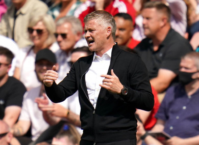 Manchester United manager Ole Gunnar Solskjaer reacts during the Premier League match.