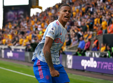 Mason Greenwood celebrates his goal.